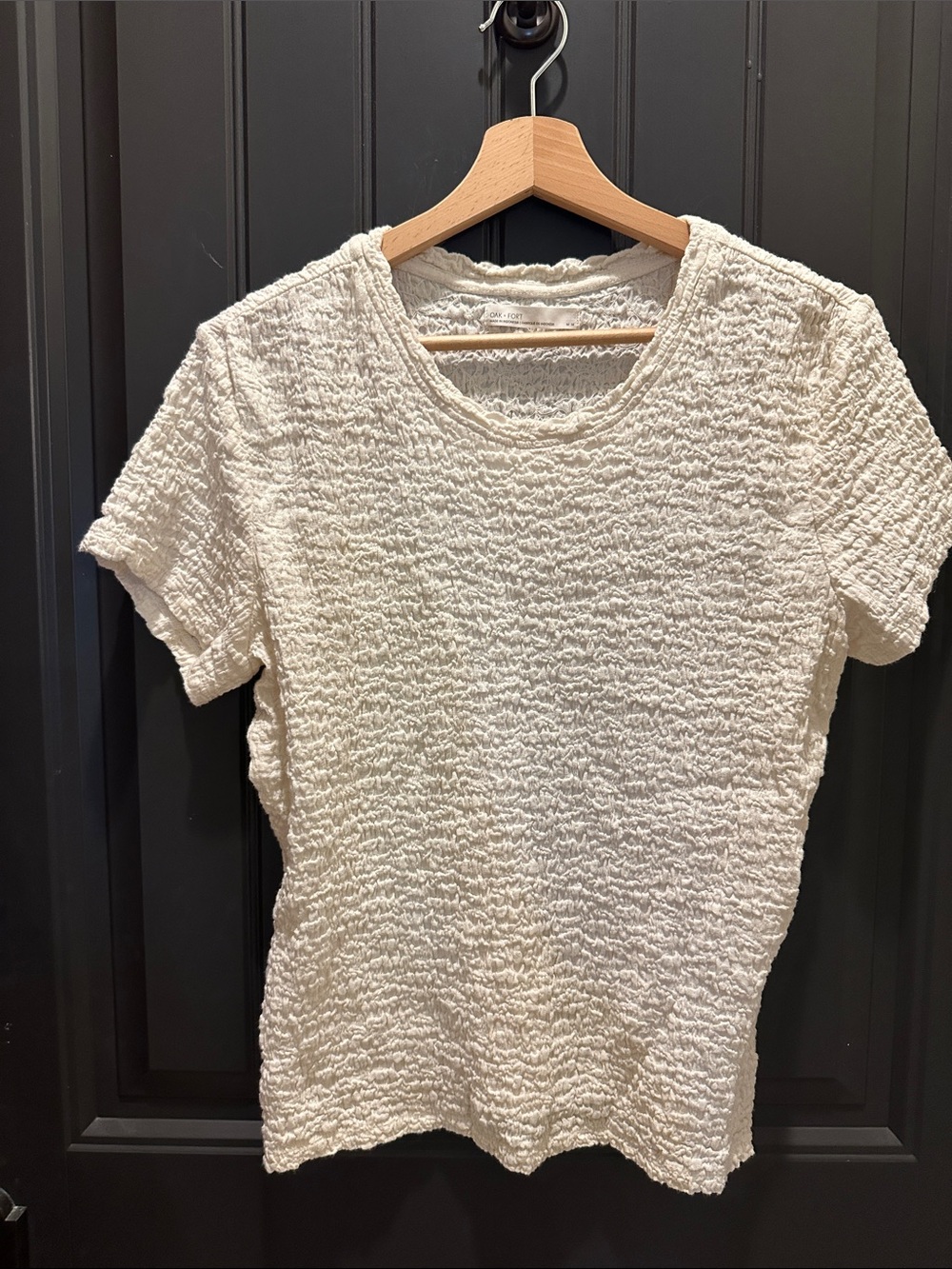 Oak + Fort Textured Short-Sleeve Crewneck Top in Cream M